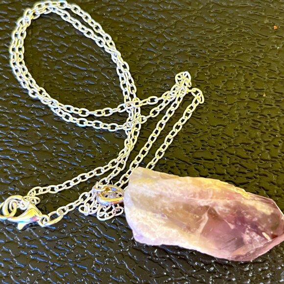 Raw Amethyst with some Druzy Pendant with Silver Chain (Reduced Shipping!) - Picture 5 of 5